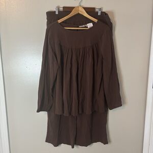 Logo By Lori Goldstein Beach To Street Brown Gauzy Outfit Top Pants Set Sz 1X